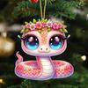 Pink Flower Snake Pendant Acrylic Christmas Tree Hanging Car Decoration Funny Snake Lover