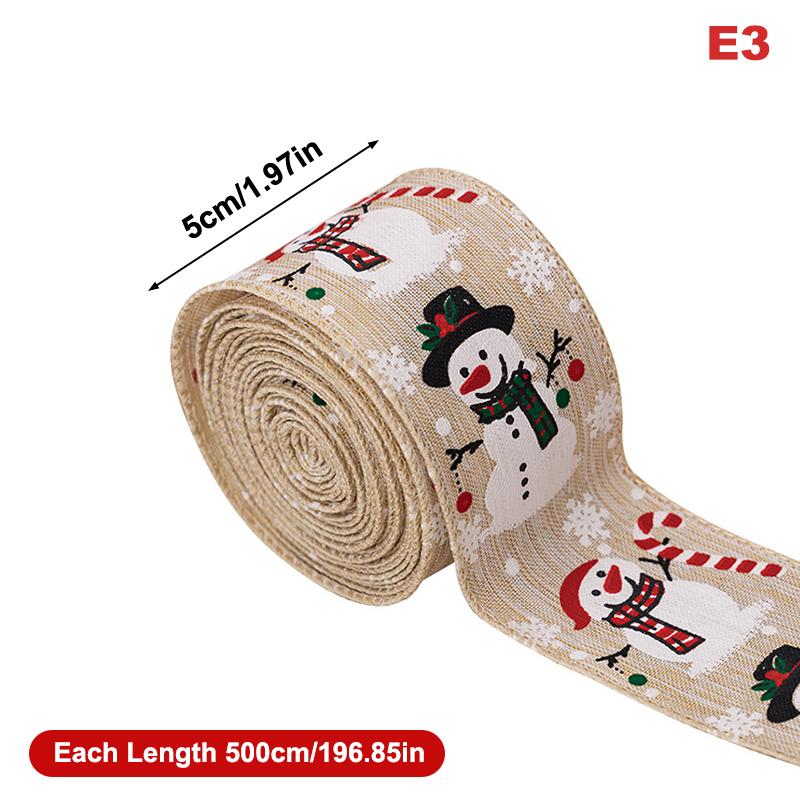 5M Christmas Ribbon Diy Christmas Tree Decoration Wreath Decoration Christmas Tree Snowflakes Snowman Pattern Xmas Holiday Decor