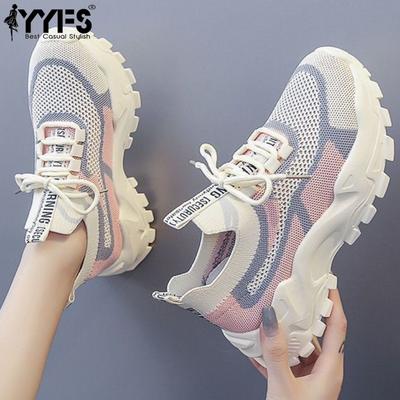 Весна и лето 2025 Новые женские спортивные туфли Сетевые красные Дышащие Мягкая подошва Повседневные Холщовые Легкие для бега Толстая подошва
