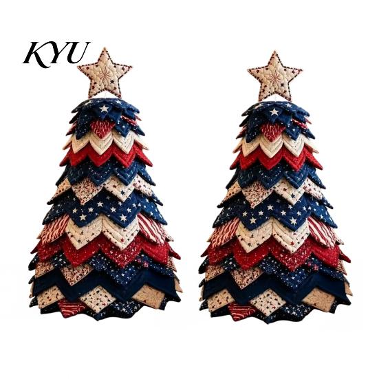 Complete Sewing Material Package DIY Quilted Fabric Christmas Tree Craft Kit, Vintage Patchwork Handmade Gift for Teachers Friends Xmas Set, Tabletop