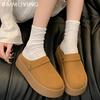 Flats Women Mules Shoes Suede Platform New Cotton Slippers 2025 Trend Short Plush Winter Snow Boots Home Cozy Chaussures Femme