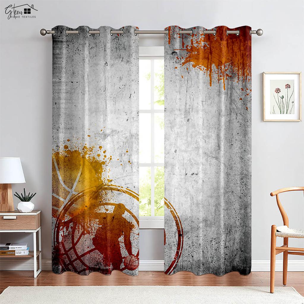 2 Pack Cool Basketball 3D Printed Curtains Suitable for Bedroom Living Room Club Decorative Curtains Home Decor