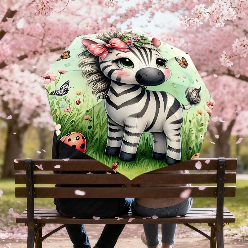 1PC Zebra Butterfly Umbrella-8-Rib Reinforced Portable Folding Travel Suitable for All Seasons Outdoor Daily Use-H0382