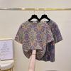 Large Size Cotton Short-sleeved T-shirt Women's Summer Clothes Korean Version of The Loose and Thin All-match Printed Round Neck T-shirt Women