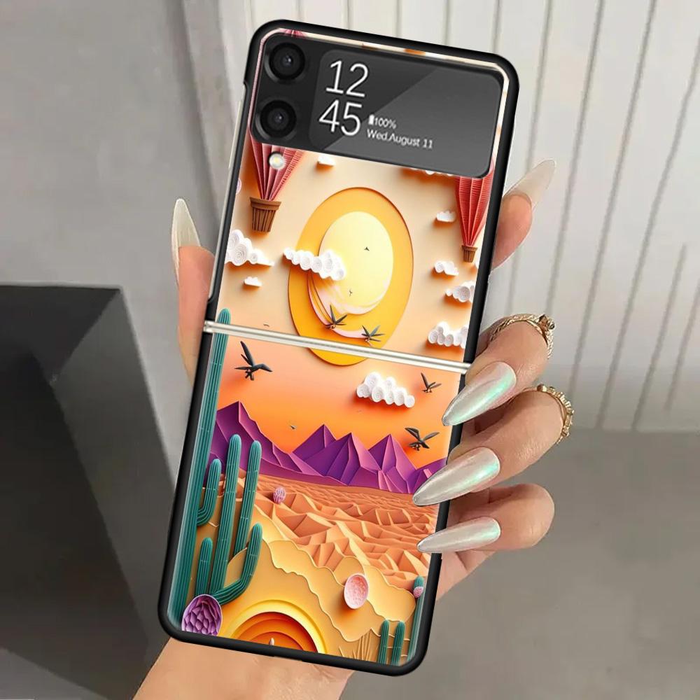 Natural Trees in Mountain Ranges Hard PC Phone Case For Samsung Galaxy Z Flip 7 6 5 4 3 Black ZFlip7 ZFlip6 Flip5 Flip4 Flip3 5G
