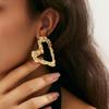 Salircon Exquisite Gold Color Heart Stud Earrings Women 2026 Trendy Irregular Wrinkled Geometric Hollowout Metal Earring Jewelry