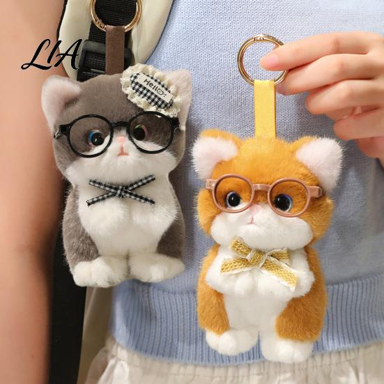 Plush Toy Accessory Cute Kitten Pendant with Glasses And Tie, Soft Stuffed Animal Small Hanging Ornament Keychain for Backpacks Keys, Decorative