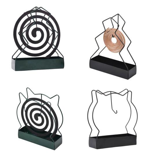 Металлический держатель для благовоний с лотком для сбора пепла, репеллент в виде кошачьих ушей, спиральная подставка для благовоний, переносная декоративная курильница