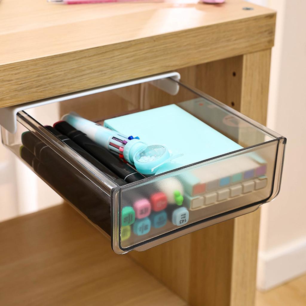 Invisible Transparent Box Under The Table Sticky Dustproof Storage Box Simple Drawer Stationery Accessories