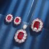 Jewelry Copper Bottom Gold-Plated Jewelry Set Simulation Red Corundum High-End Retro Set Women 10 * 14-8 * 10