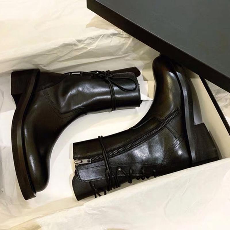 Temperament Martin Boots Женские британские сапоги Новые осенние одинарные универсальные ремешки Темные средние сапоги-трубы Рыцарские сапоги