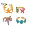Layered Ring Set 4Pcs/Set Ocean Series Set, Multiple Styles Starfish Shell Design Versatile Finger Ring, Alloy Adjustable Stacking Rings for