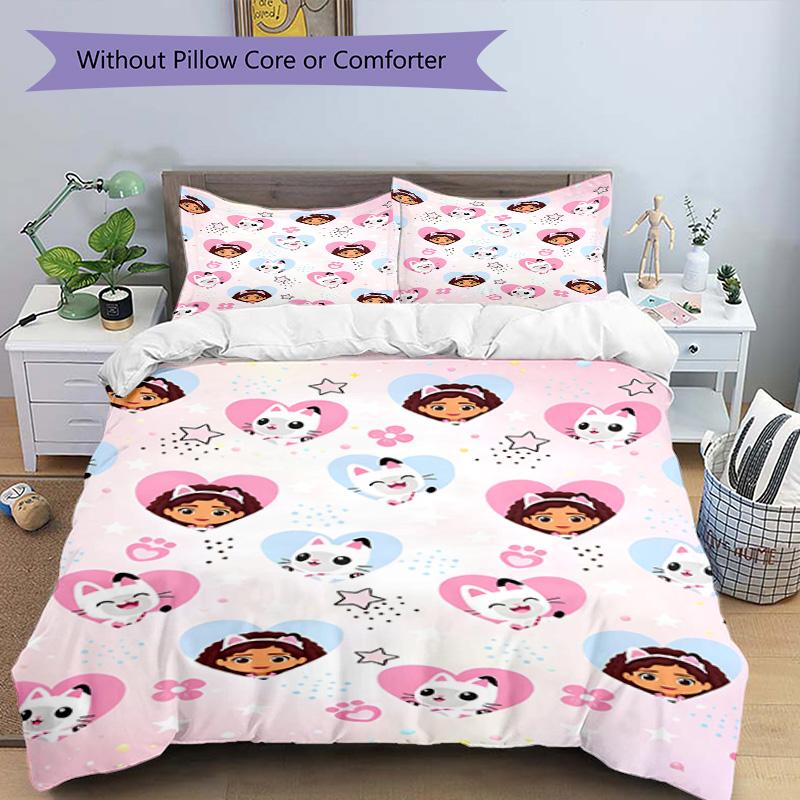 3pcs Duvet Cover Set (1*Duvet Cover + 2*Pillowcase, Without Core), Gabby's Dollhouse Print Bedding Set, Bedroom Decor, All‑Season, Birthday Gift