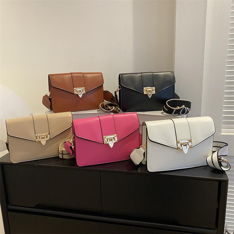 Simple Color Solid Gold Buckle Decoration Women Single Shoulder Bag Square