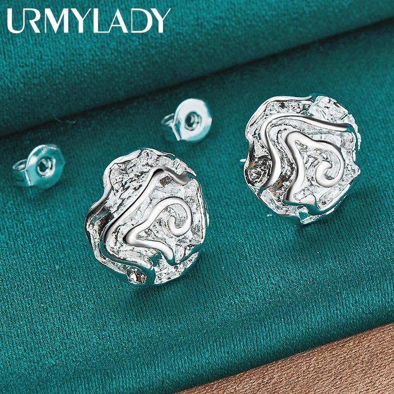 Серьги-гвоздики из стерлингового серебра 925 пробы с розовым цветком для женщин, модные ювелирные изделия