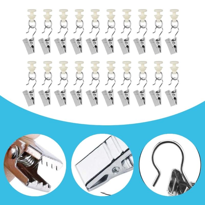 1set Shower Curtain Pulley Clamps 30pcs Iron Hooks+30pcs Gliders Metal Curtain Hooks for Drapery Rails Smooth Glidings