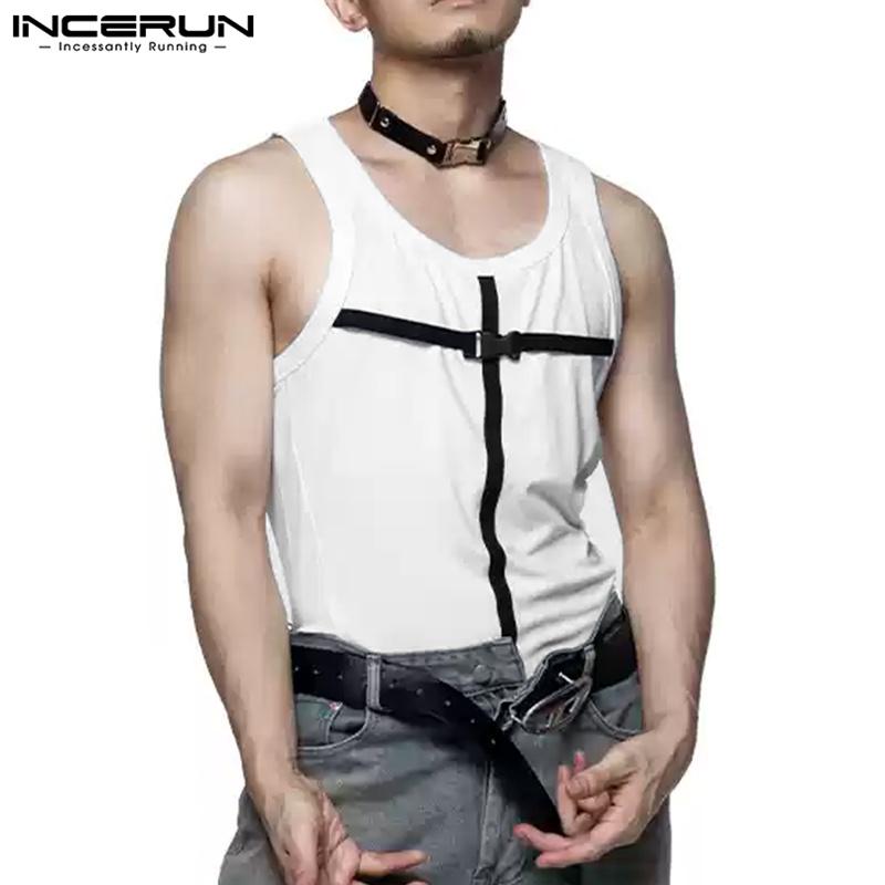 INCERUN Летние мужские футболки без рукавов с бретельками, майки-борцовки