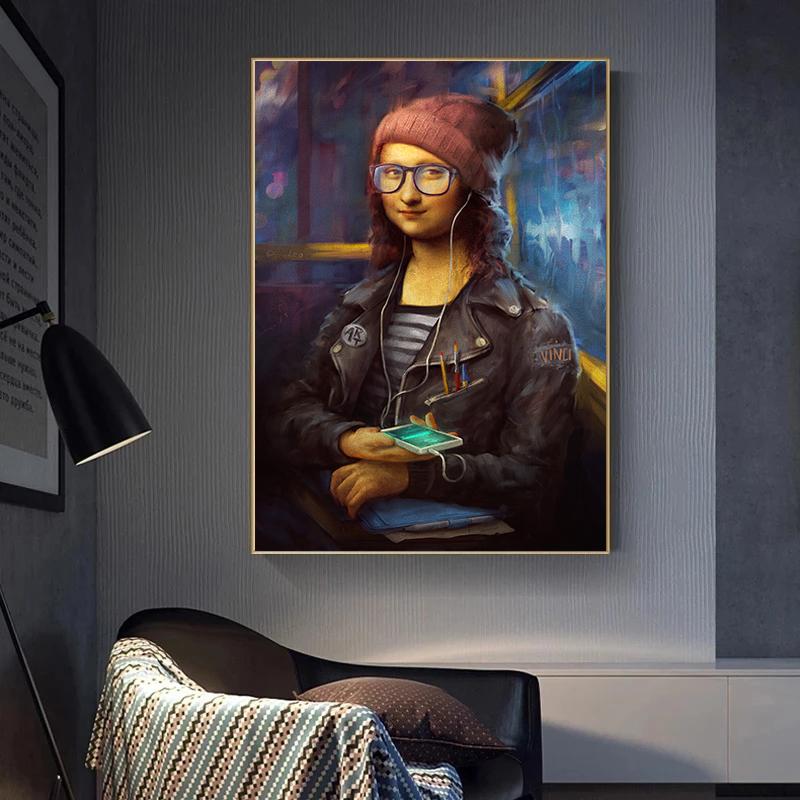 Винтажная Мона Лиза с котом, холст, картина, забавные постеры и принты, настенные художественные фотографии для гостиной, украшения дома, Cuadros