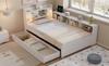 Single bed, headboard with storage compartment + 2 lights, with charging socket, storage cabinets and drawers, pine+chipboard+MDF, white, 90x200cm