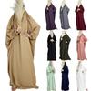 Длинные платья мусульманских женщин больших размеров, однотонные повседневные платья с капюшоном, платья с длинным рукавом