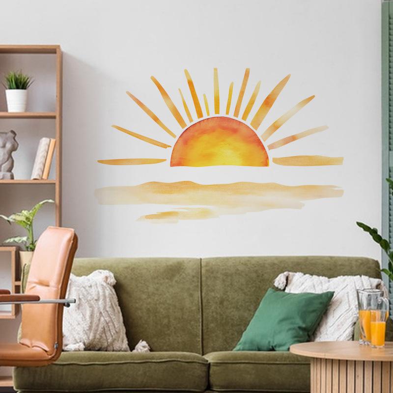 Мультяшная наклейка на стену с закатом, наклейка на стену с солнцем для гостиной, спальни, домашнего декора, легко снимается и клеится, настенное искусство