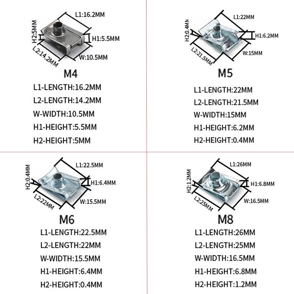 10Pcs M4/M5/M6/M8 65 Manganese Steel Clip Nut/reed U Nuts Speed Clip Fastener Assorted Kits Steel Clip Nut For Motorcycle Car