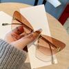 Новые Солнцезащитные Очки с Алмазами в Форме Буквы F Женские Высококлассные Безрамные С Ограненным Краем Кошачий Глаз Металлические Солнцезащитные Очки 90317