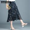 Chiffon Skirt Women's Spring and Summer Mid-length Floral Skirt High Waist Thin Irregular Ruffled Skirt