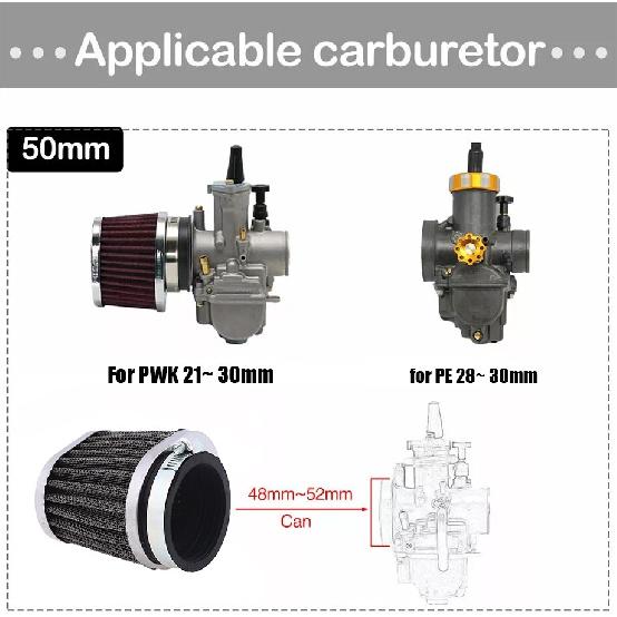 50mm/2" Motorcycle Air Intake Filter Cleaner Adjustable Clamp Washable Silver x3