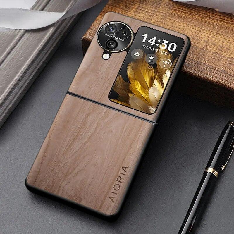 Чехол для Oppo Find N3 N2 Flip, уникальный дизайн, легкий чехол из искусственной кожи с деревянным рисунком, чехол