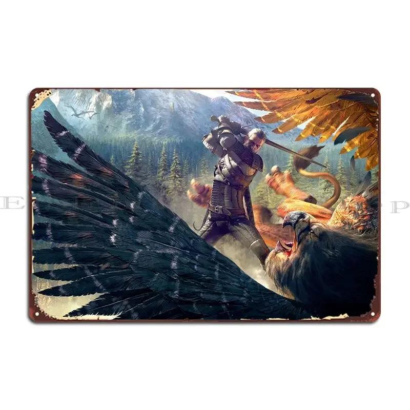 Geralt Battling Griffin Metal Sign Painting Club Bar Design Classic Designer Tin Sign Poster