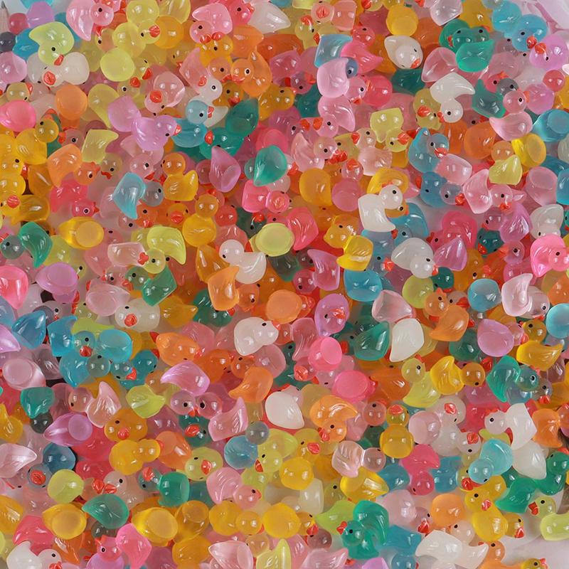 50Pcs Random Resin Mini Duck Miniature Figurines Ornaments Tiny Cute Luminous Duck Garden Landscape Plants Crafts Decor