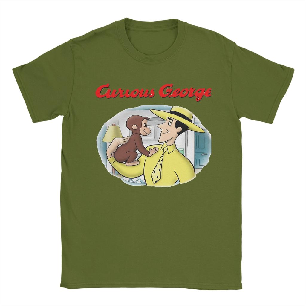 Винтажная футболка Curious George Мужская хлопковая с коротким рукавом Милая мультяшная с круглым вырезом Летний топ Футболка