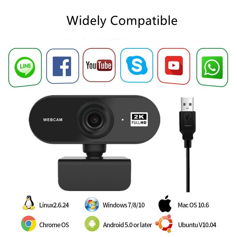 Компьютерная камера высокой четкости 2K 1080P, мини-драйвер Plug and Play, бесплатный встроенный микрофон, объектив для видеозвонков, камера прямой трансляции, USB для фотосъемки