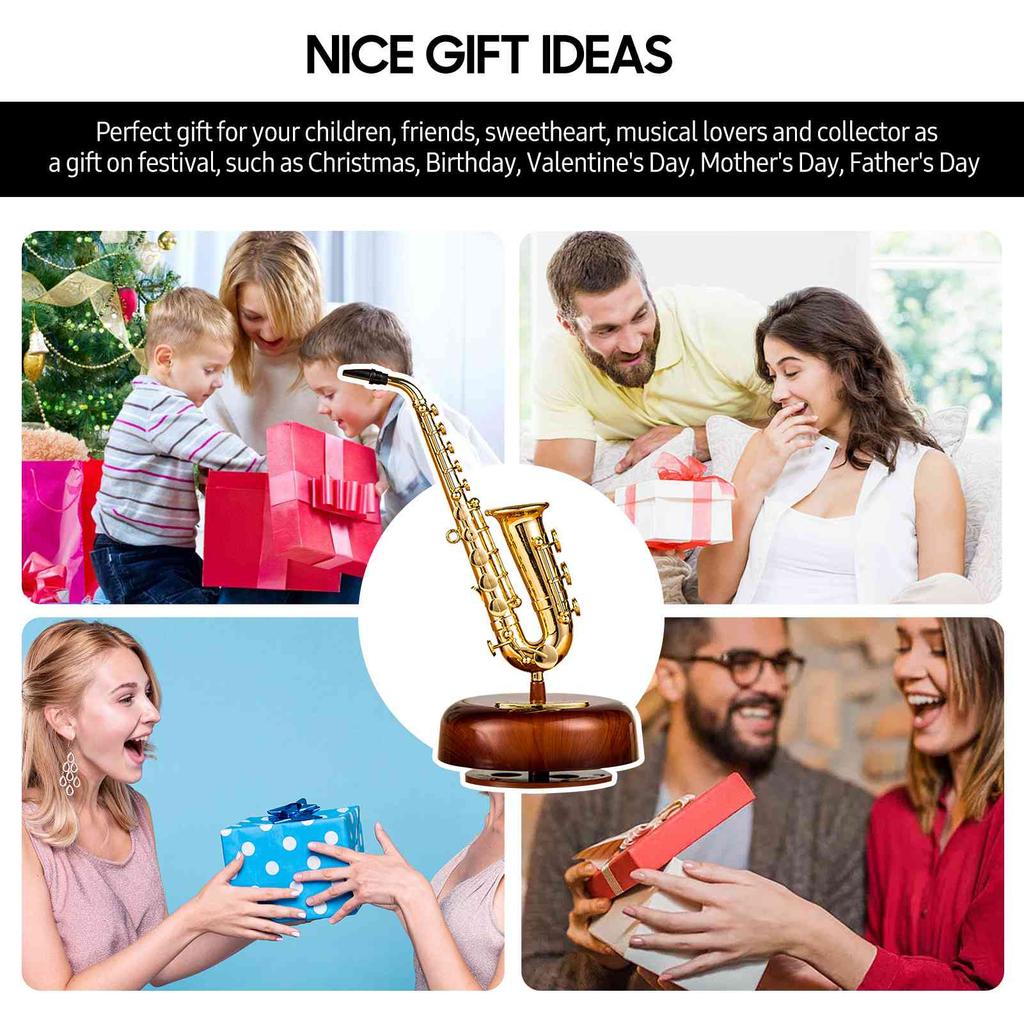 Trumpet Music Box Classical Wind Up Musicbox Twirling Music Box Rotating Base Brass Wind Instrument Miniature Replica