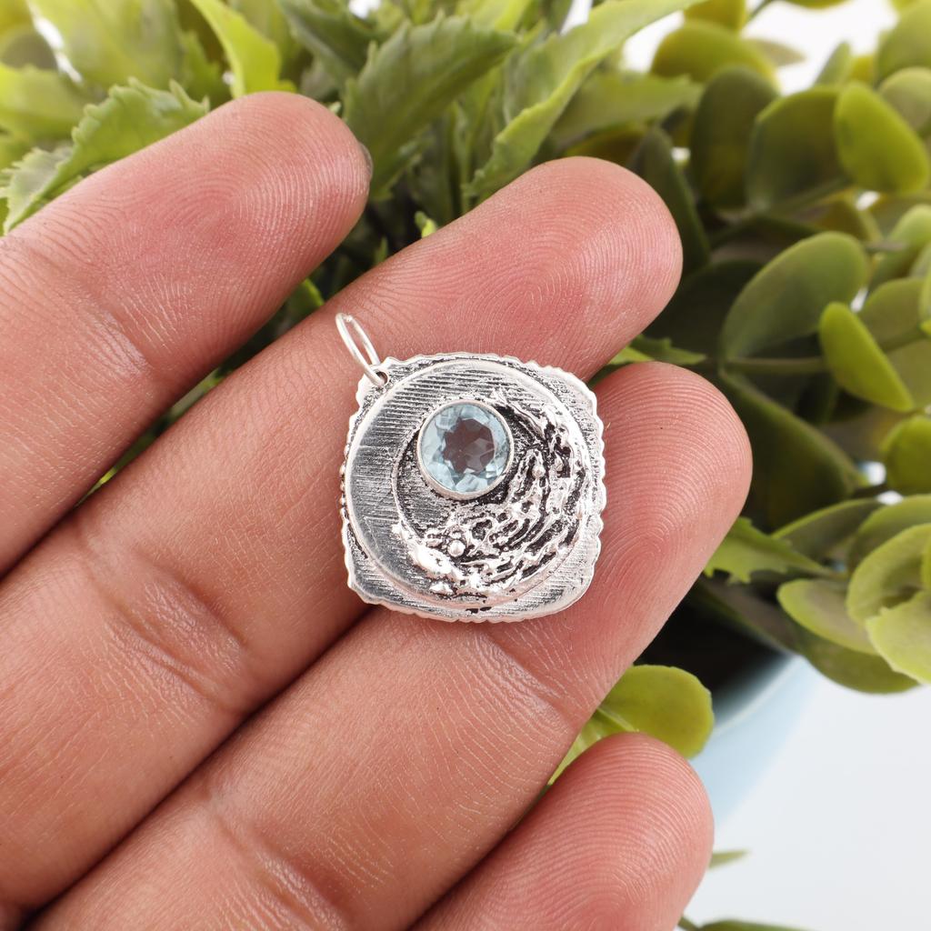 Sky Blue Topaz Gemstone Pendant, Handmade Gorgeous Jewelry, 925 Solid Sterling Silver Jewelry, Everyday Pendant For Wedding Gift