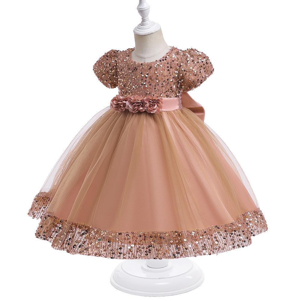 Великолепное детское платье с золотыми пайетками для вечеринки, свадебное платье подружки невесты, детское пышное платье, платье принцессы, одежда для маленьких девочек