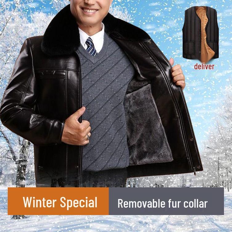 Мужская теплая кожаная куртка для среднего и пожилого возраста