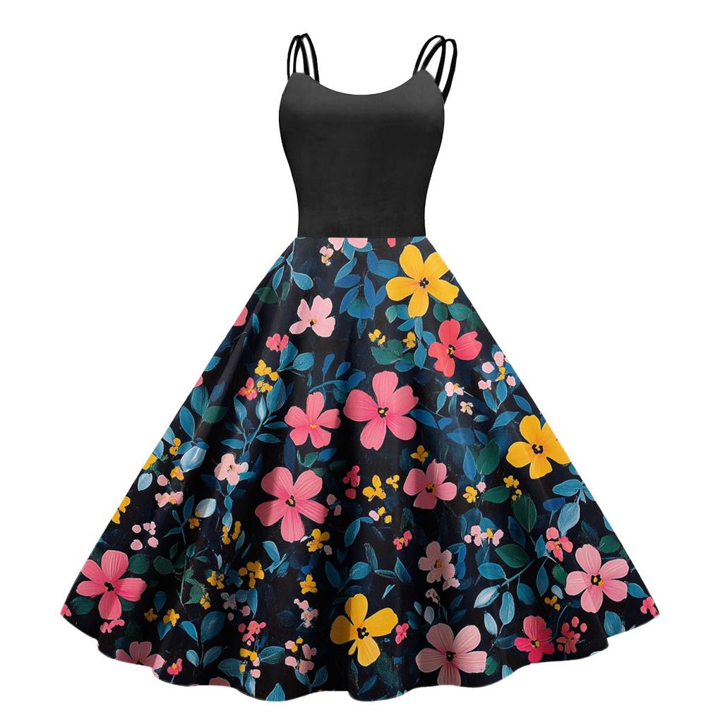 Women's Casual Fashion Print Sexy Off Shoulder Punk Retro Dress Retro Dress Dress