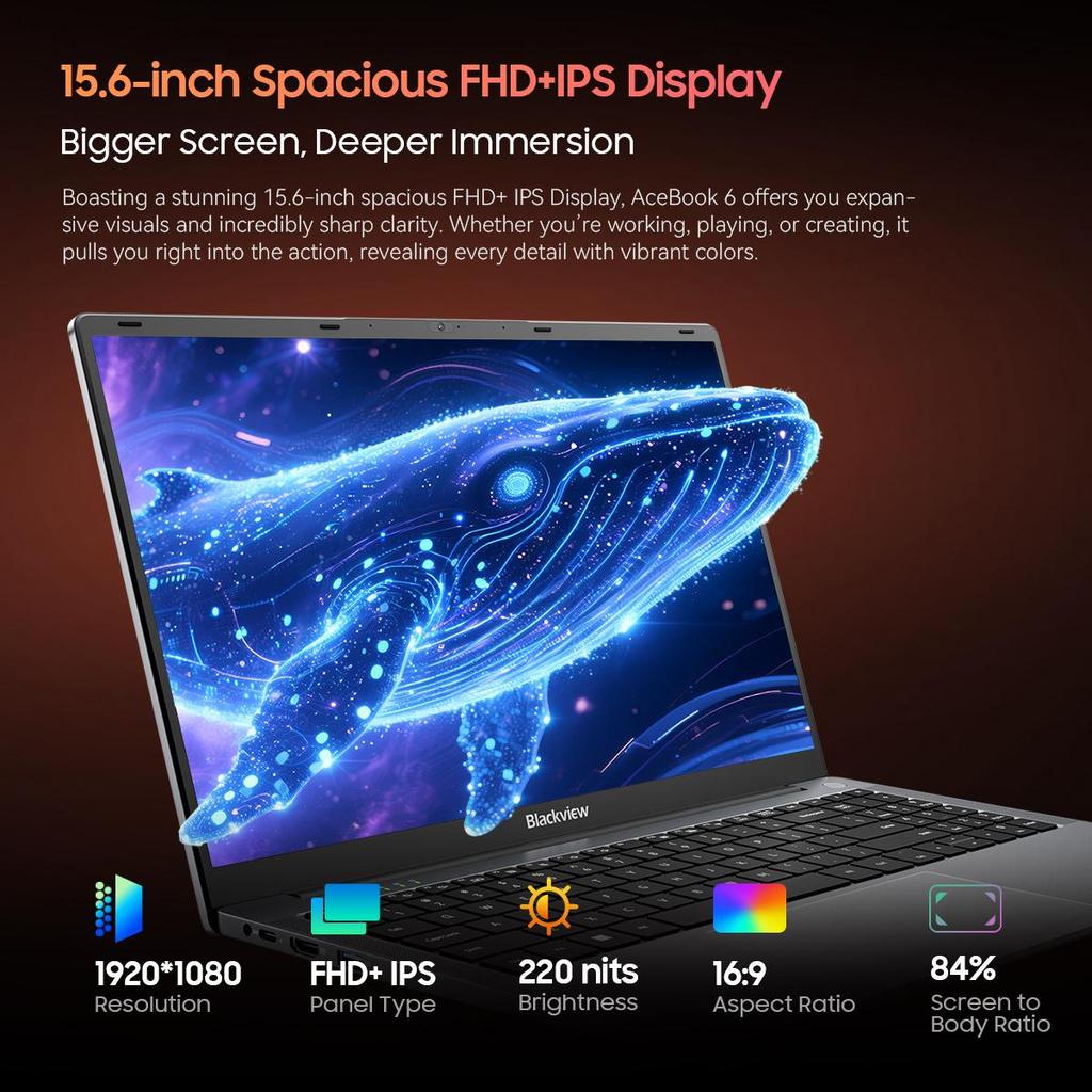 Blackview Ноутбук AceBook 6-го поколения Intel N150 15,6 дюйма 16 ГБ+256/512 ГБ