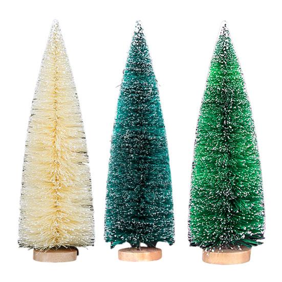 Mini Christmas Tree Sisal Snow Frost Artificial Pine Tree With Wooden Base