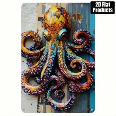 Винтажная металлическая вывеска с осьминогом, 2D настенное искусство, морской декор для дома