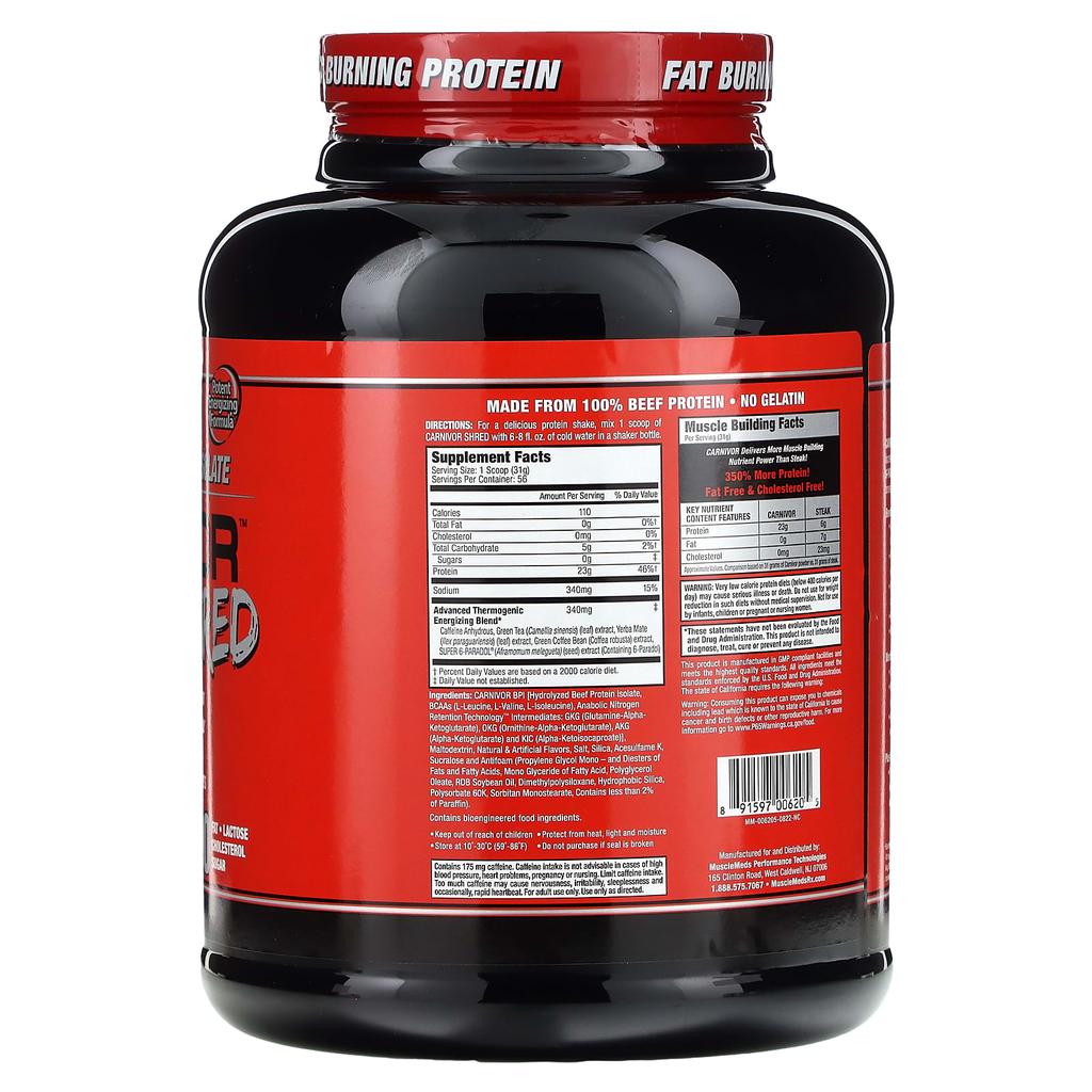 MuscleMeds Carnivor Shredded, Hydrolyzed Protein, Vanilla Caramel, 3.8 Lb (1,736 G)
