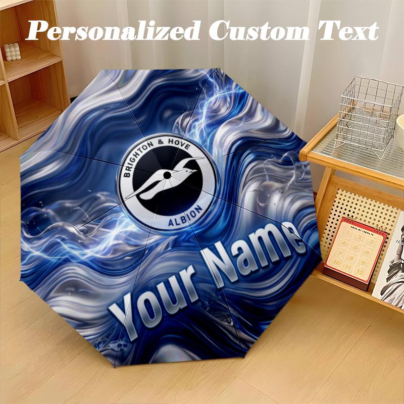 8 Rib Auto Folding Umbrella Brighton & Hove Albion Football Print Custom Name Text Portable Rain Gear