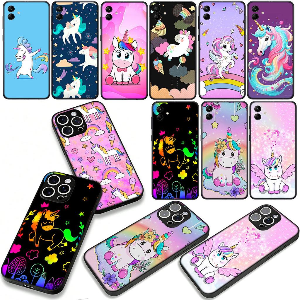 Cute Pink Unicorns Rainbow Cover Phone Case for Apple iPhone 17 16 15 11 Pro XS Max XR 6 7 8 Plus + SE 2020 5 16E