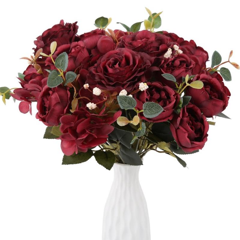 Искусственные цветы пионы с гортензией, шелковые искусственные цветы, 4 букета для дома, свадебное украшение, центральная часть стола