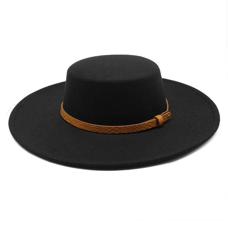 10Cm Brim Flat Top Top Hat Big Eave Hat British Woolen Felt Hat, Men'S And Women'S Top Hat