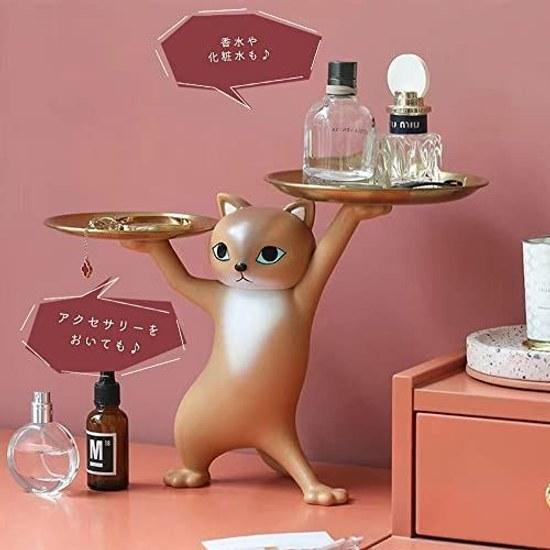 Moin figure ornament cat accessory dimensions 36cm width 25cm height 17cm depth interior goods small plate item holder cute white gold animal (white