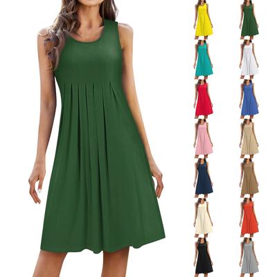 Женская мода повседневное плиссированное платье с короткой юбкой без рукавов с круглым вырезом и принтом