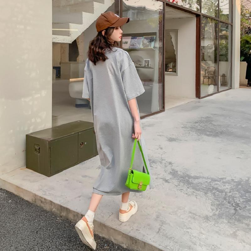 Женское повседневное платье-футболка, свободное корейское платье с коротким рукавом и мультяшным принтом для сна